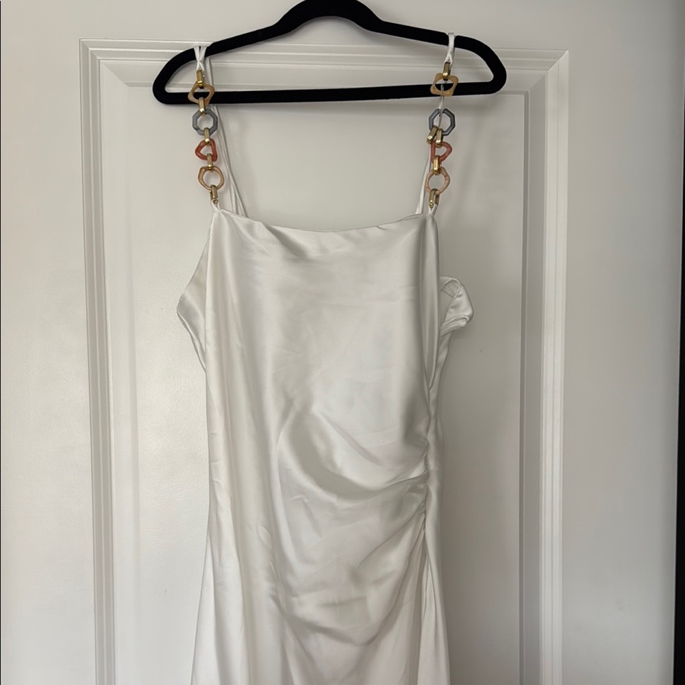 Zara Strapless White Dress with Gold and Pink Chain Straps